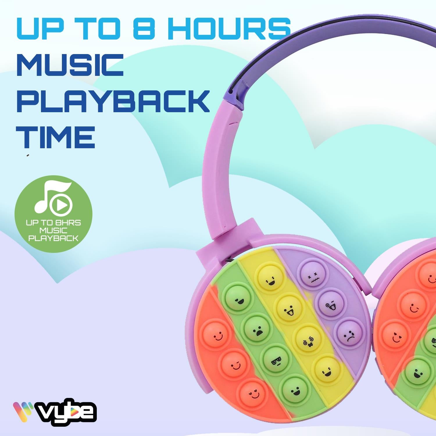 Vybe Kids Wireless Headphones with Push-Pop Fidget Stress Buster Blue or Purple