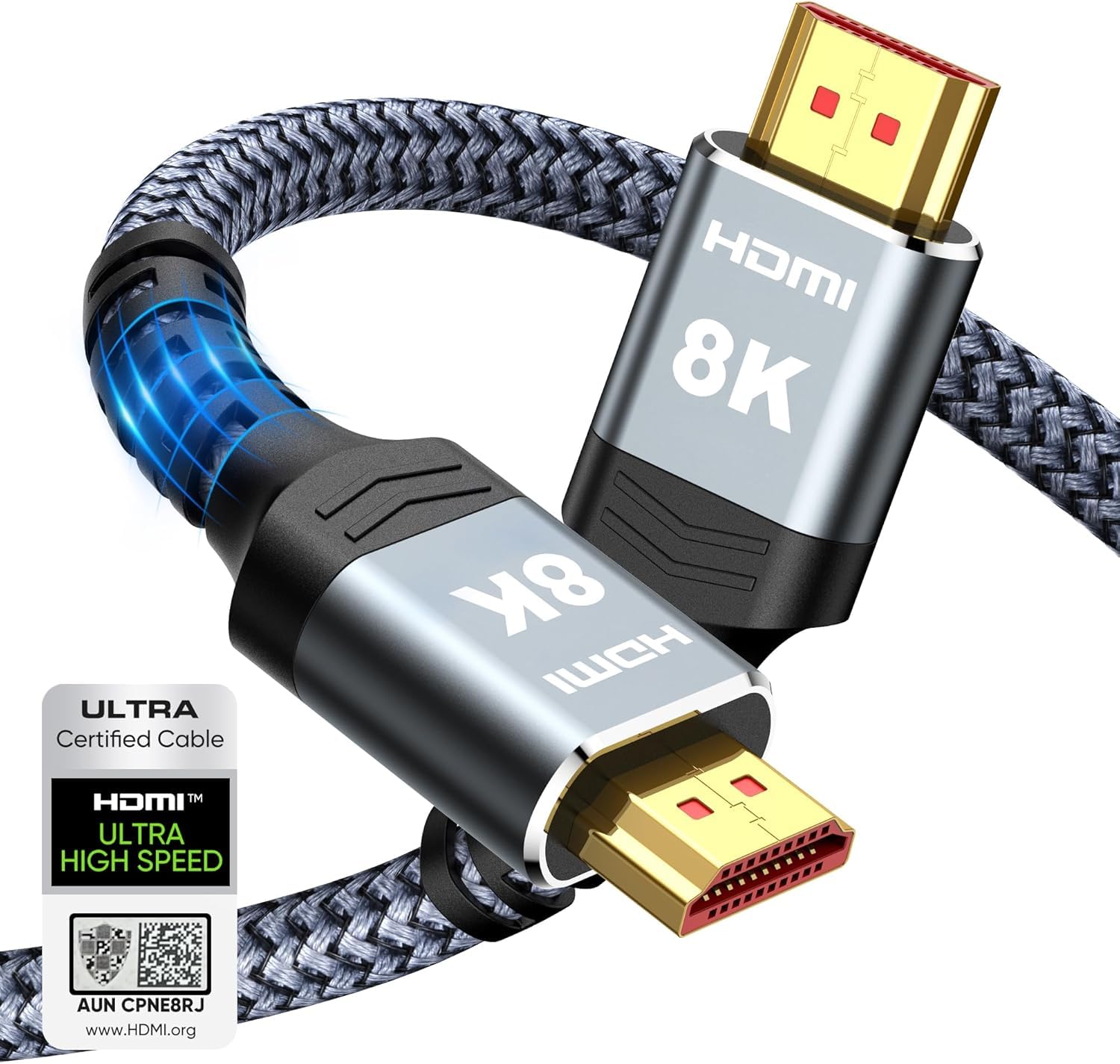 Highwings 8K@60 HDMI Cable, 48Gbps 2.1 High Speed HDMI Braided Nylon 4K120 144Hz RTX 3090 eARC HDR10 4:4:4 HDCP 2.2&2.3 Compatible for PS5, PS4, UHD TV and PC