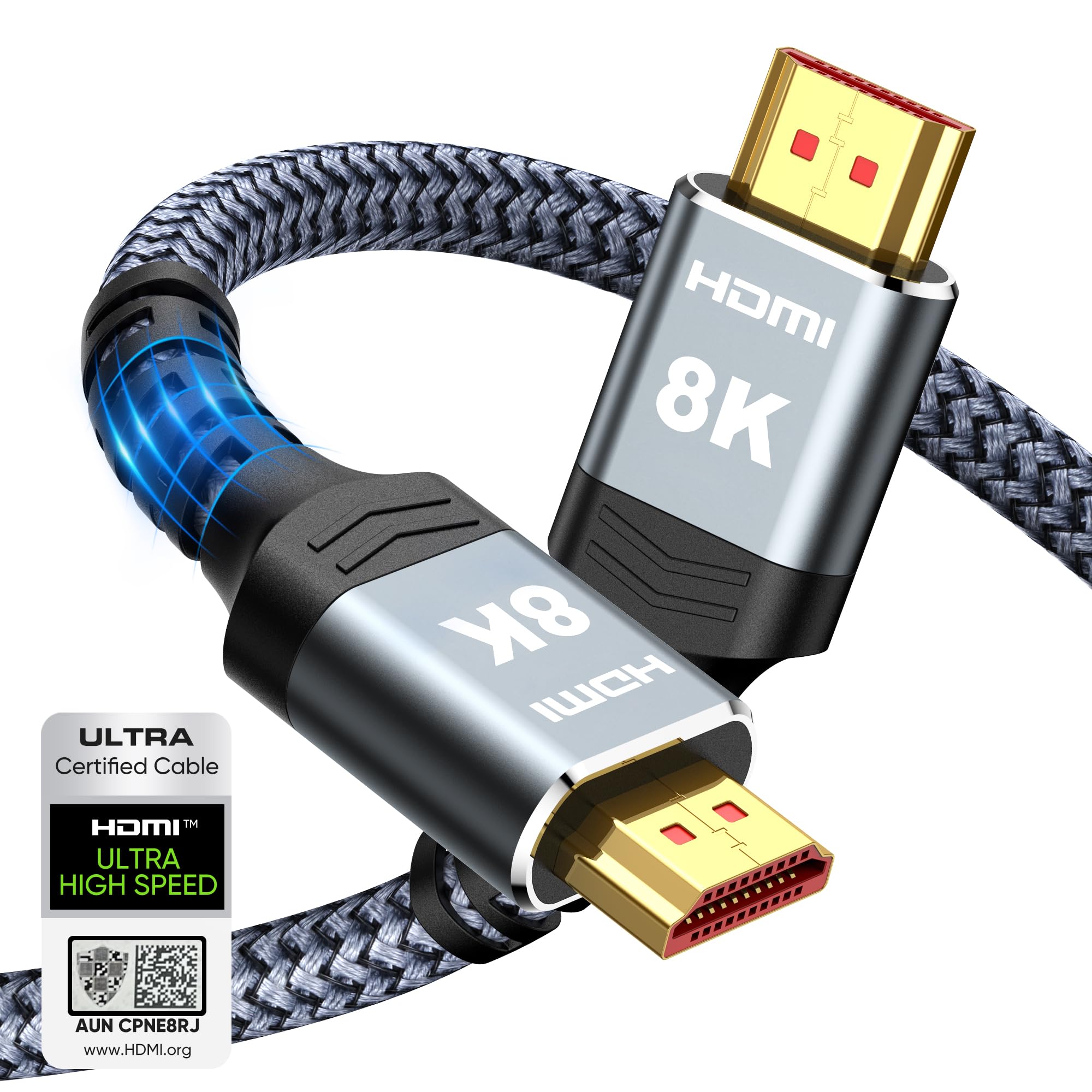 Highwings 8K@60 HDMI Cable, 48Gbps 2.1 High Speed HDMI Braided Nylon 4K120 144Hz RTX 3090 eARC HDR10 4:4:4 HDCP 2.2&2.3 Compatible for PS5, PS4, UHD TV and PC