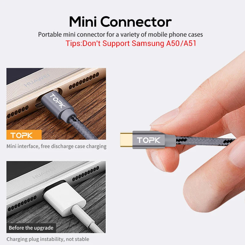 TOPK Original 1M 2m USB Type C Cable Data transmission & Charge Type-C USB for Xiaomi 4C / OnePlus 2 / Nokia N1 / MacBookd