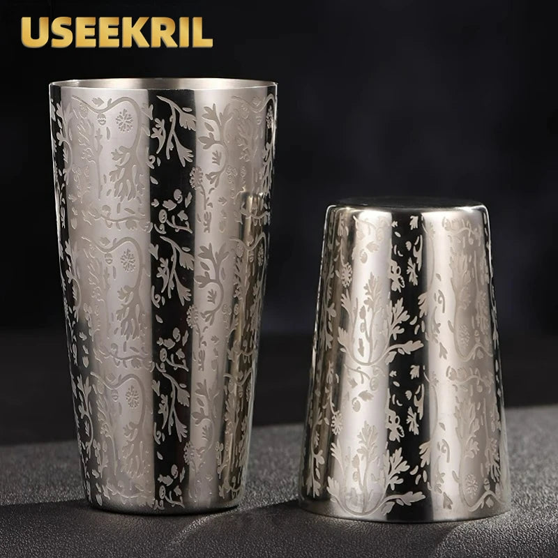 Bar Cocktail Shaker Boston Shaker Stainless Steel Engraving Shaker Bar Accessory Bartender Tools For Home And Bar