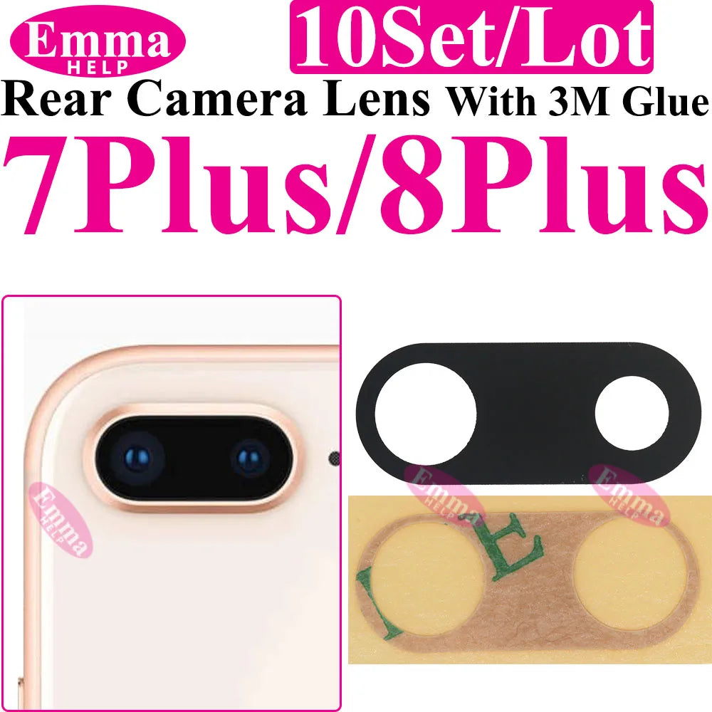 Emmahelp 10pcs A+ Back Camera Glass for iPhone 11 12 13 14 15 Pro Max 13Mini XR XS 14Plus Rear Camera Cover Lens 3M Sticker