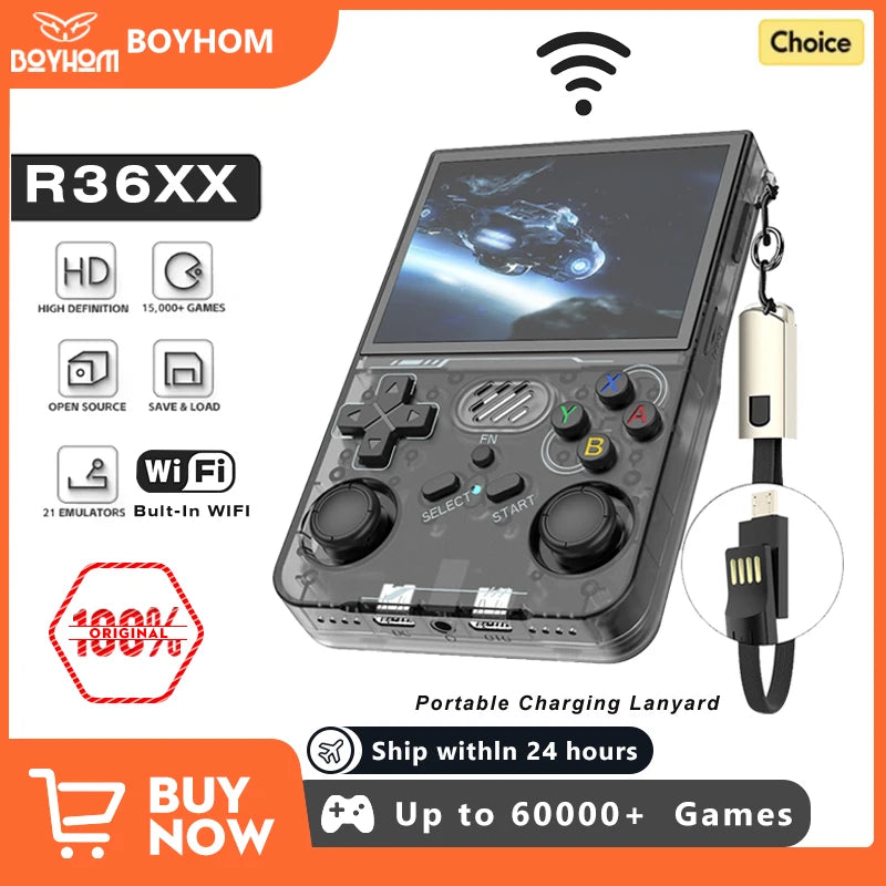 BOYHOM R36XX Retro Handheld Console Open-Source Linux System bult-in wifi Game Consoles 3.5inch IPS Screen Portable Video Player