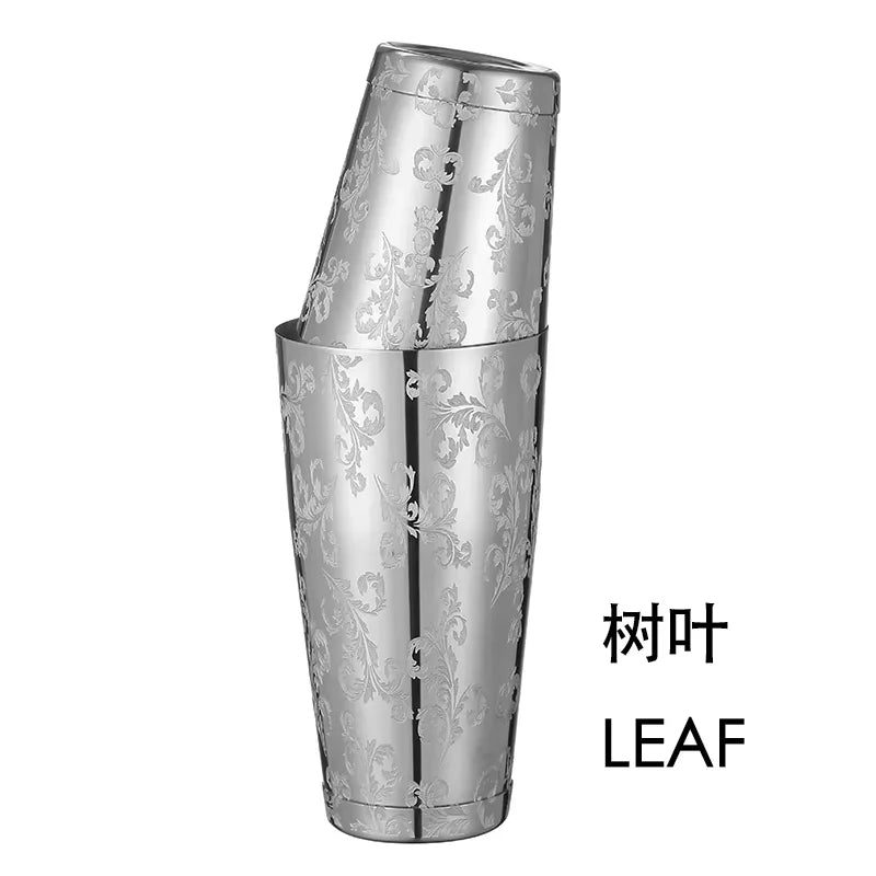Boston Cocktail Shaker With Etched Pattern Bar Cocktail Shaker Tin Set - 800ml & 500ml