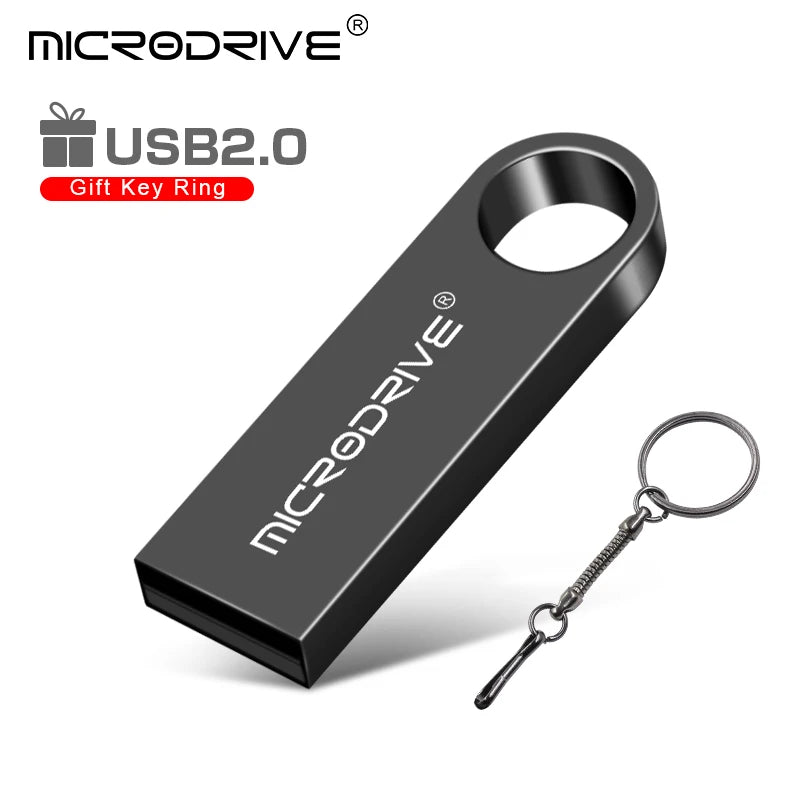 Metal USB 2.0 Flash Drive Pendrive 16GB 32GB 64GB High Speed Memory Stick U Disk 128GB Key Ring Gift