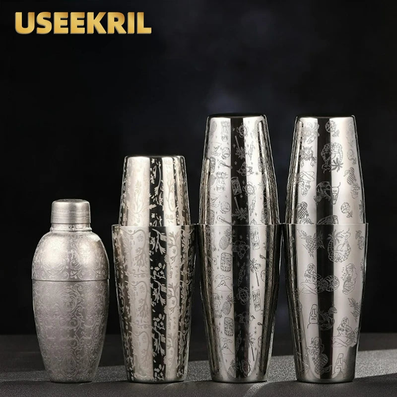 Bar Cocktail Shaker Boston Shaker Stainless Steel Engraving Shaker Bar Accessory Bartender Tools For Home And Bar