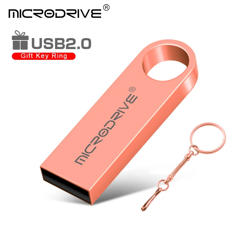 Metal USB 2.0 Flash Drive Pendrive 16GB 32GB 64GB High Speed Memory Stick U Disk 128GB Key Ring Gift