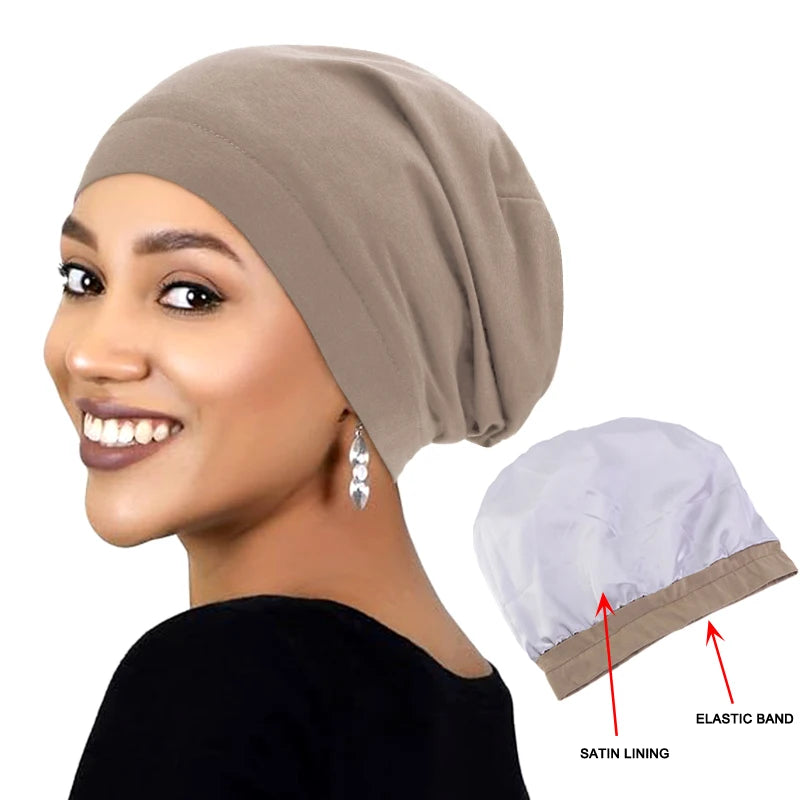 Women Soft Satin Lining Muslim Turban Hat Sleep Cap Arab India Caps