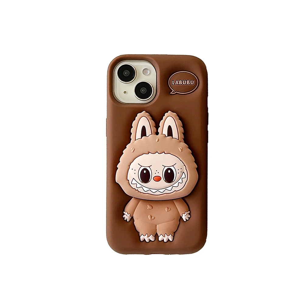 For iPhone 16 15 14 13 12 11 Pro 7 8 Plus X XS Max XR Kawaii 3D Cartoon LaBuBu Monsters Soft Silicone Cover With Holder Case