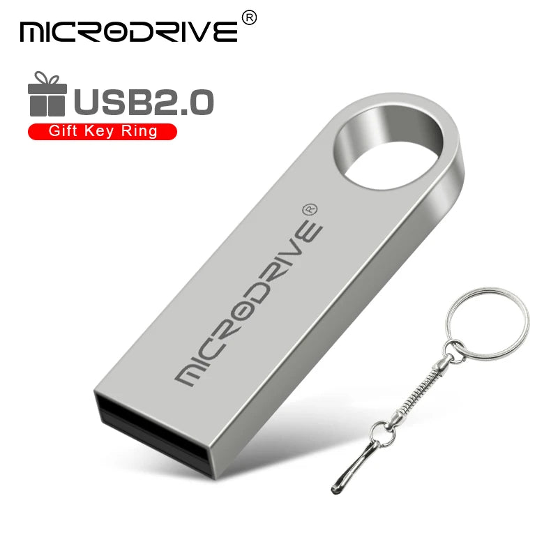 Metal USB 2.0 Flash Drive Pendrive 16GB 32GB 64GB High Speed Memory Stick U Disk 128GB Key Ring Gift