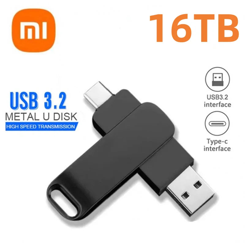 Xiaomi 16TB Flash Drive USB 3.2 Super High Speed Transfer Type-c 2-In-1 Metal U Disk Waterproof Portable Memoria Usb Flash Disk
