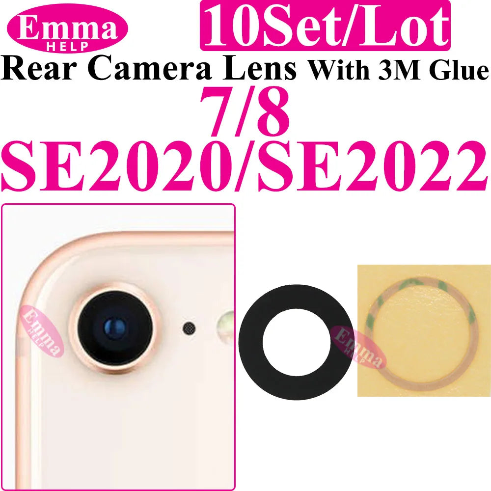 Emmahelp 10pcs A+ Back Camera Glass for iPhone 11 12 13 14 15 Pro Max 13Mini XR XS 14Plus Rear Camera Cover Lens 3M Sticker