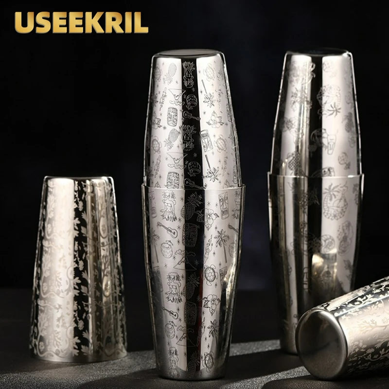 Bar Cocktail Shaker Boston Shaker Stainless Steel Engraving Shaker Bar Accessory Bartender Tools For Home And Bar