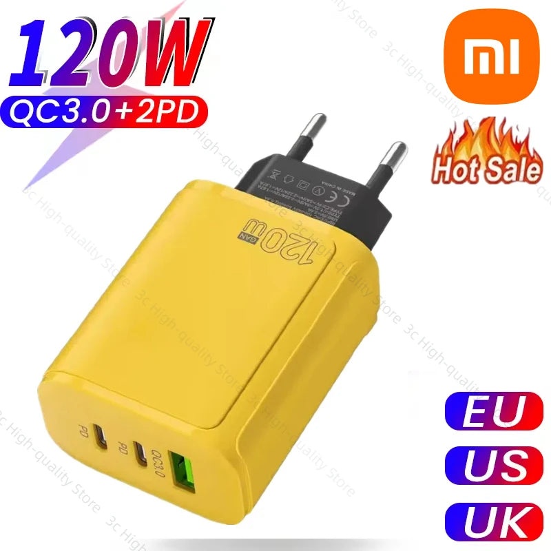 Xiaomi 120W Ultra Fast Charging Dual PD Quick Mobile Phone Charger 3 Ports QC3.0 USB Type C GaN Charger EU/US/UK Wall Adapter