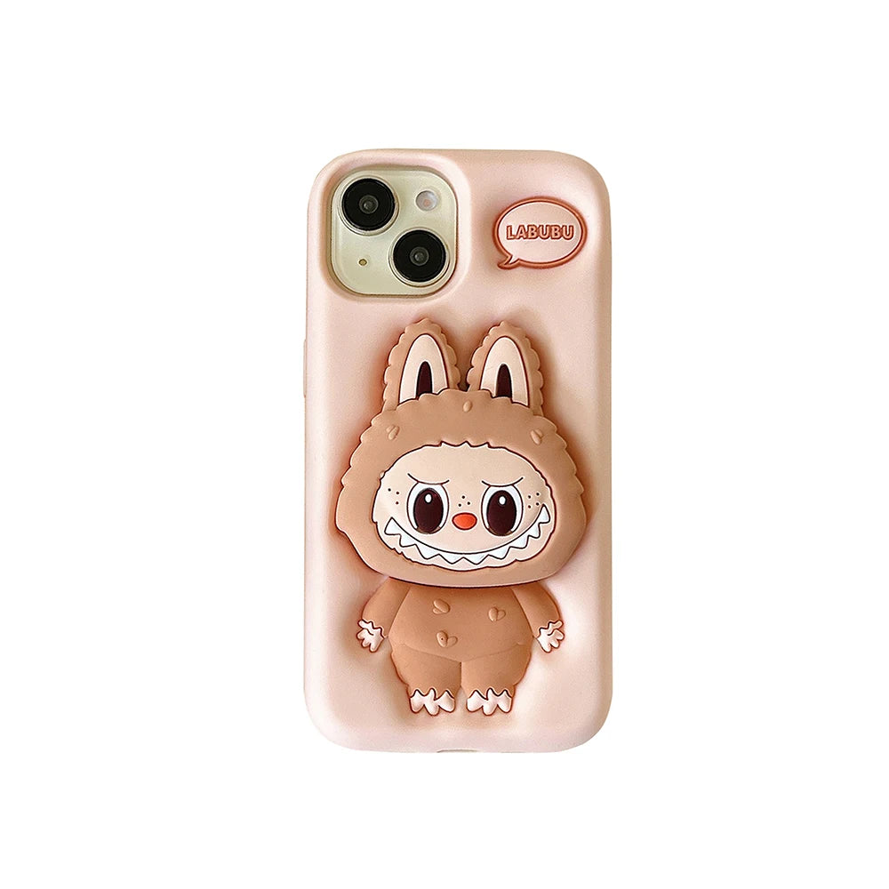 For iPhone 16 15 14 13 12 11 Pro 7 8 Plus X XS Max XR Kawaii 3D Cartoon LaBuBu Monsters Soft Silicone Cover With Holder Case