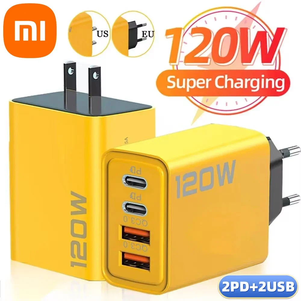 Xiaomi 120W Ultra Fast Charger 4Port USB C PD Quick Charging USB 3.0 Type C EU US Plug Charger For Xiaomi iPhone 15 Pro Max