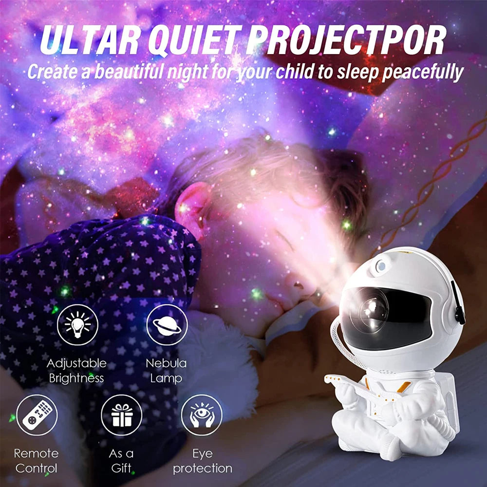 Galaxy Star Projector Astronaut Night Light Sky Starry Nebula Aurora Lamp Mini Cute with Remote Control for Kids Bedroom Ceiling