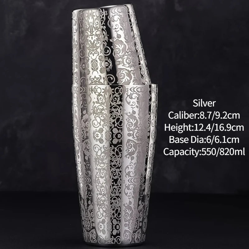Bar Cocktail Shaker Boston Shaker Stainless Steel Engraving Shaker Bar Accessory Bartender Tools For Home And Bar