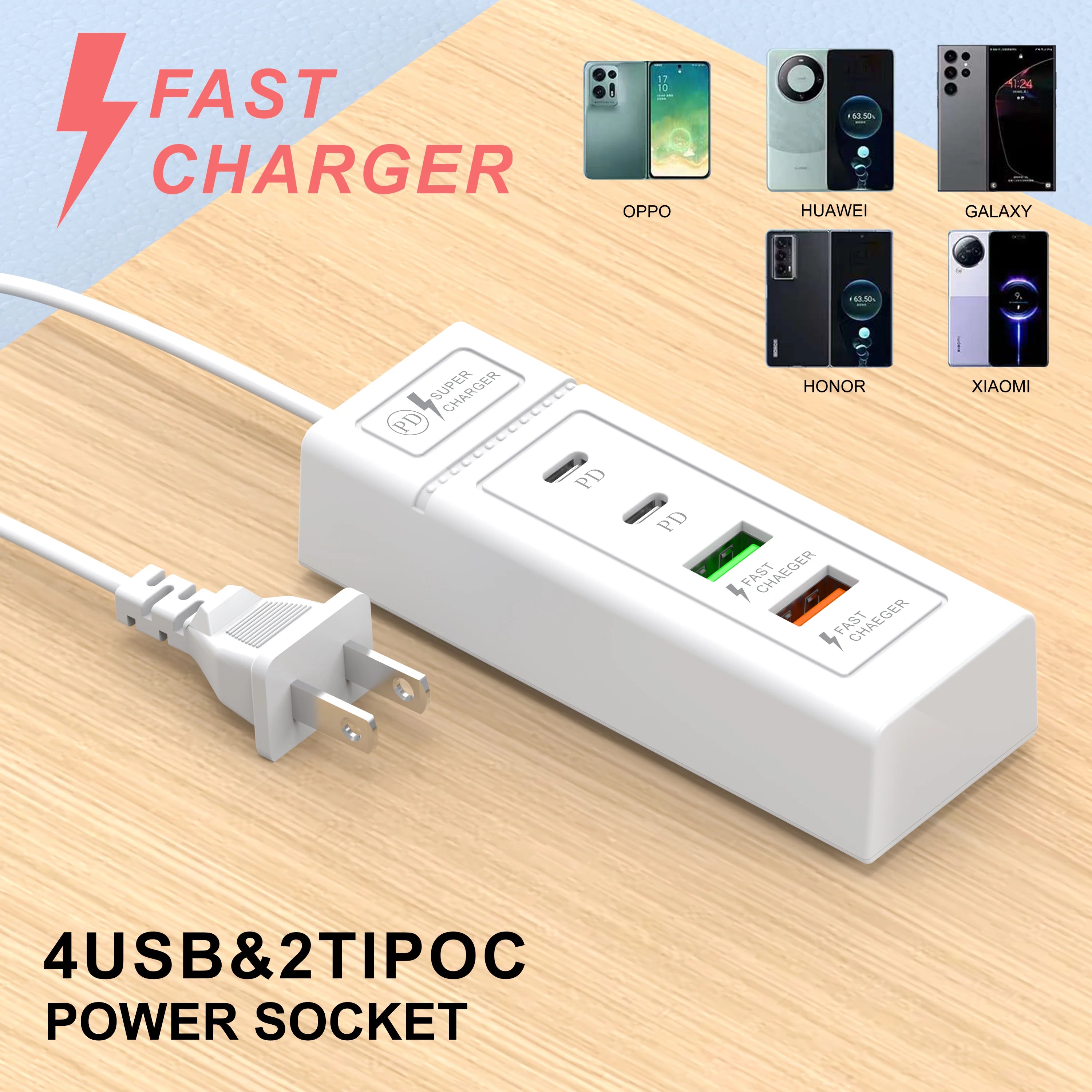 USB Plug Power Strip Charger Station Splitter 5V4A USB TYPE C 3.0 Fast Charger
