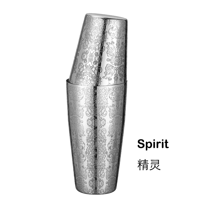 Boston Cocktail Shaker With Etched Pattern Bar Cocktail Shaker Tin Set - 800ml & 500ml