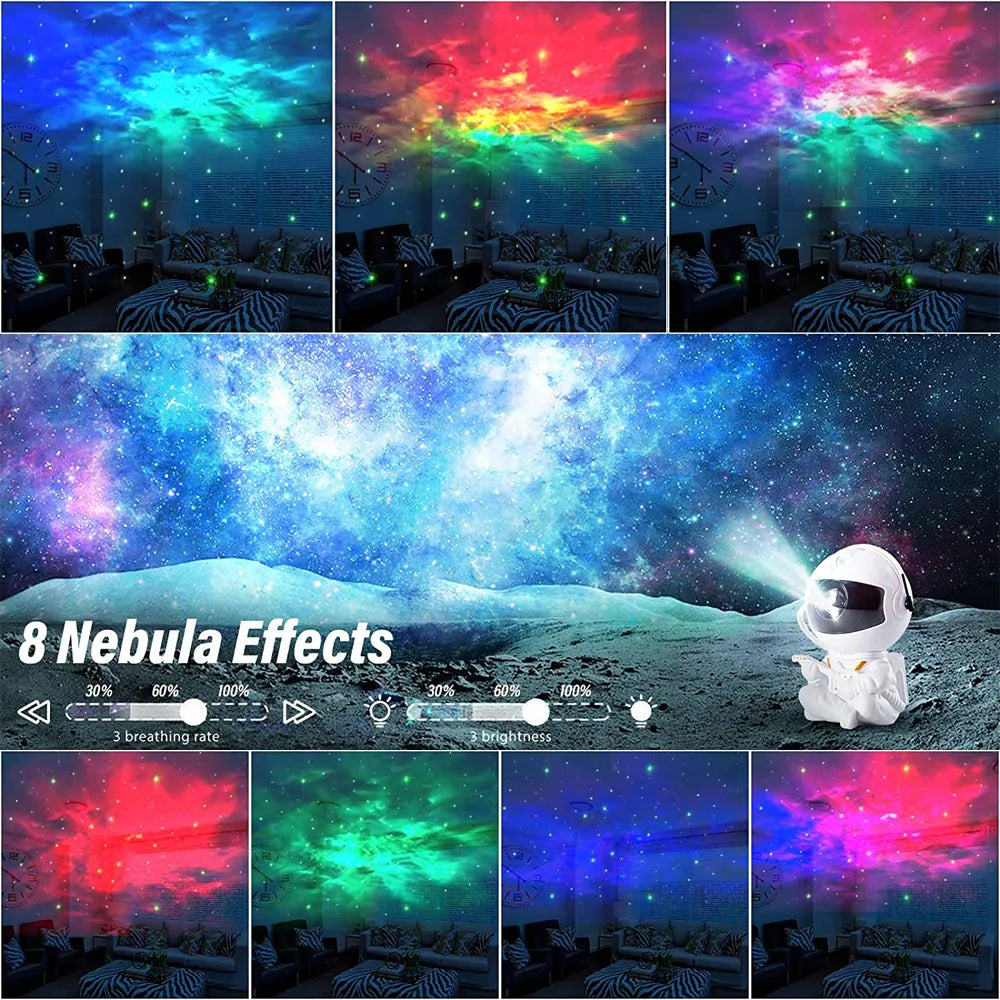 Galaxy Star Projector Astronaut Night Light Sky Starry Nebula Aurora Lamp Mini Cute with Remote Control for Kids Bedroom Ceiling