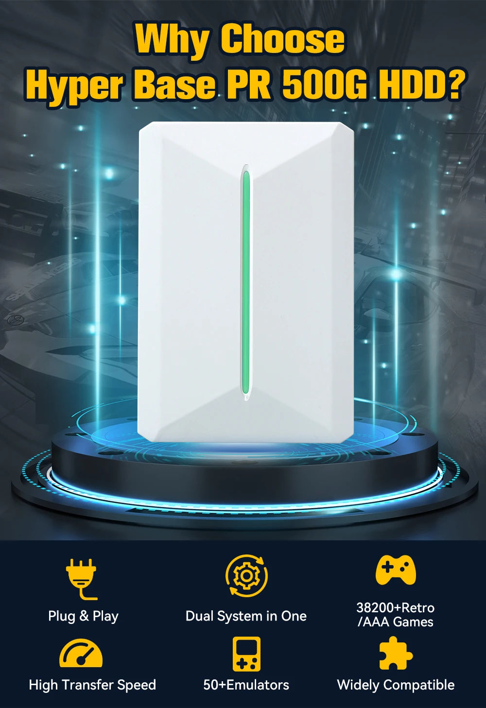 Retro bat & Playnite Retro Game Console 500GB Gaming HDD for PS3/PS2/Switch/Wii/WiiU for PC/Laptop with 38200+ Retro/AAA/PC Games