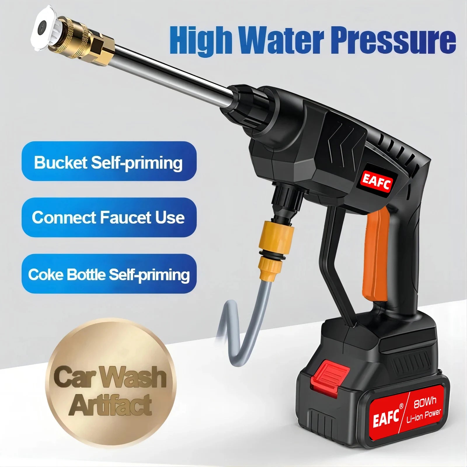 60Bar 21V Cordless High Pressure Car Wash Washer Gun 20000mAh/30000mAh Car Wash Gun Electric Water Gun Machine