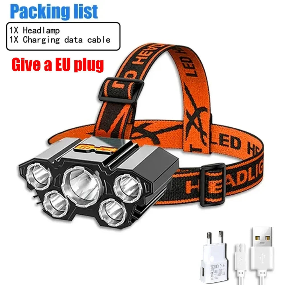 8LED Powerful Rechargeable Head Flashlight for Fishing Led Headlamp Camping Headlights Hunting Torch Hiking Front Lanterns