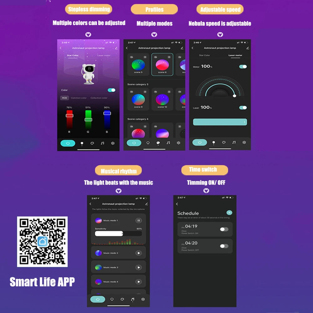 LED Smart Astronaut Night Lamp Smart Life APP Work with Alexa Google Home Yandex Starry Sky Star Galaxy Projector Light for Kids