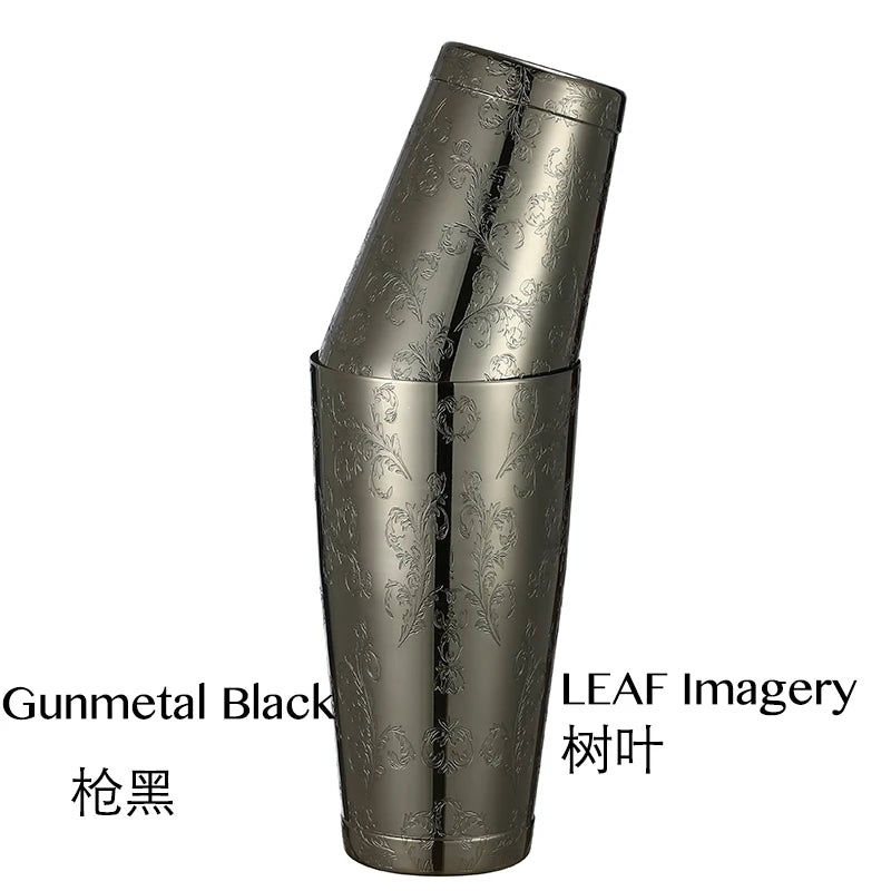 Boston Cocktail Shaker With Etched Pattern Bar Cocktail Shaker Tin Set - 800ml & 500ml