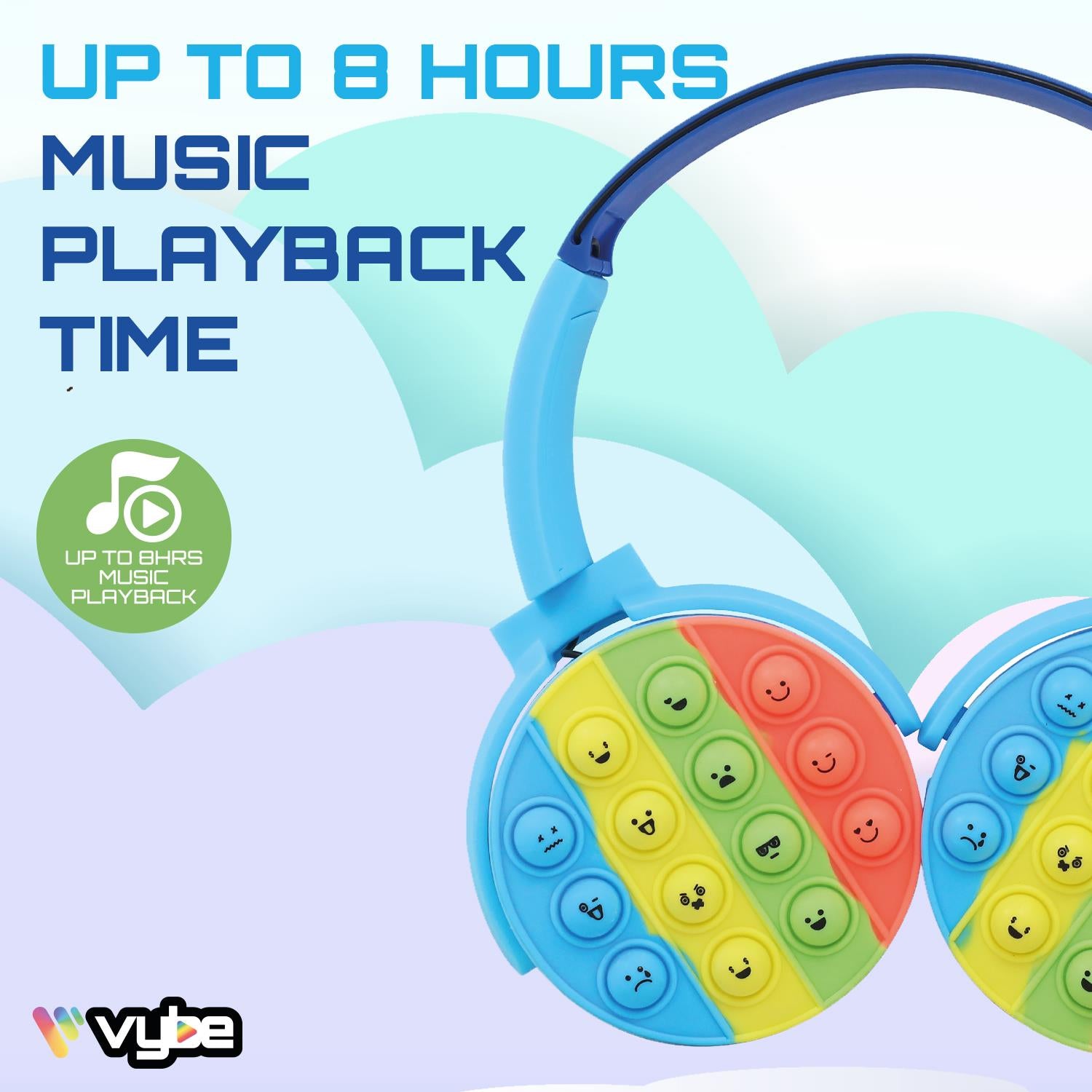 Vybe Kids Wireless Headphones with Push-Pop Fidget Stress Buster Blue or Purple