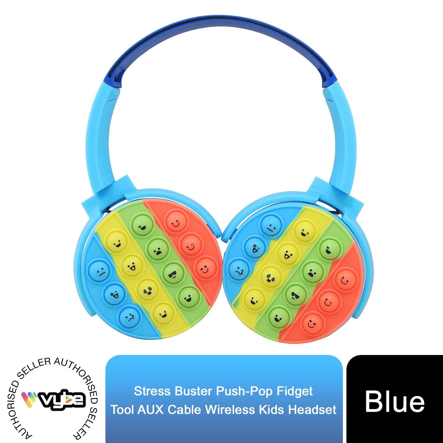 Vybe Kids Wireless Headphones with Push-Pop Fidget Stress Buster Blue or Purple