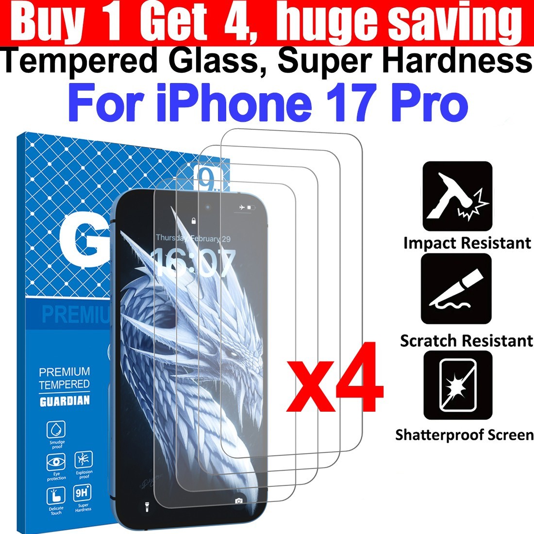 4x Tempered Glass Screen Protector For Apple iPhone