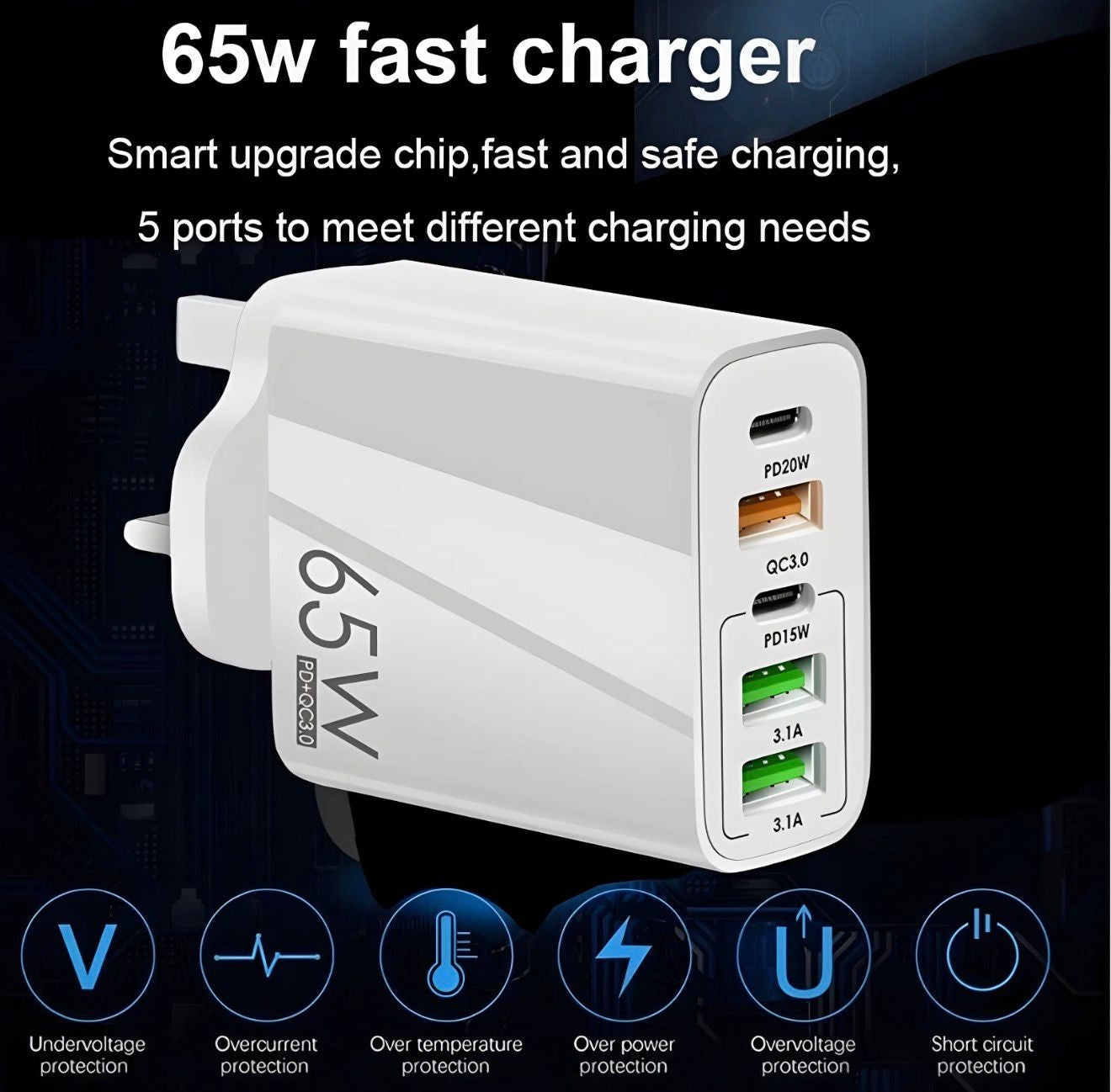 UK PLUG Fast charger 5 Port USB type C