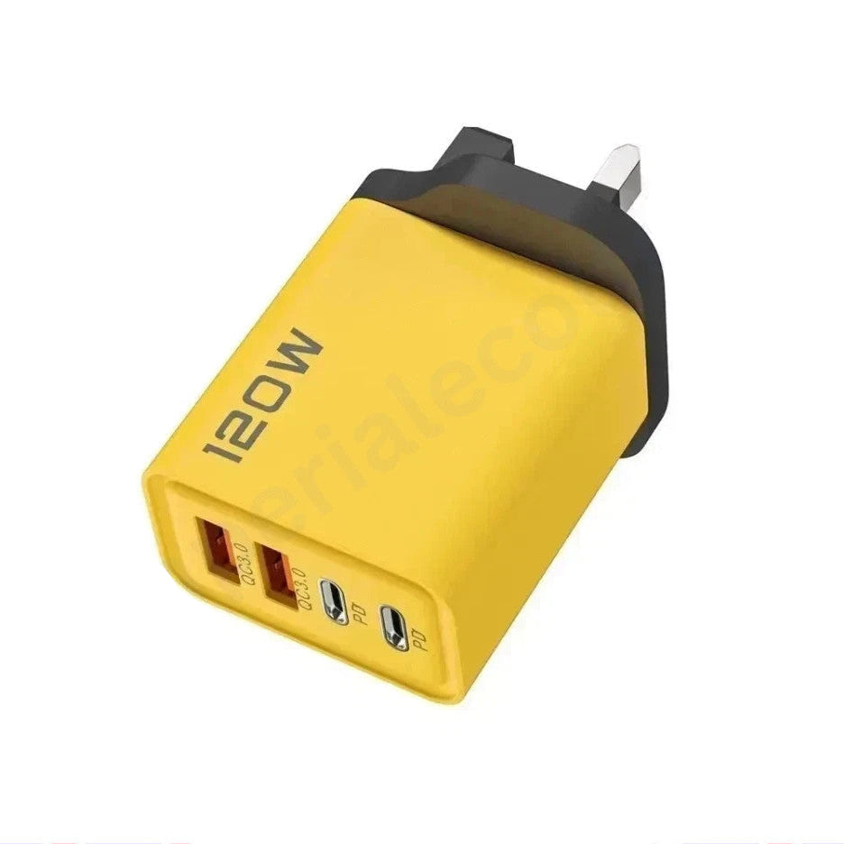 4-Port Phone Charger Plug UK Fast USB Quick Charge Type C 120W