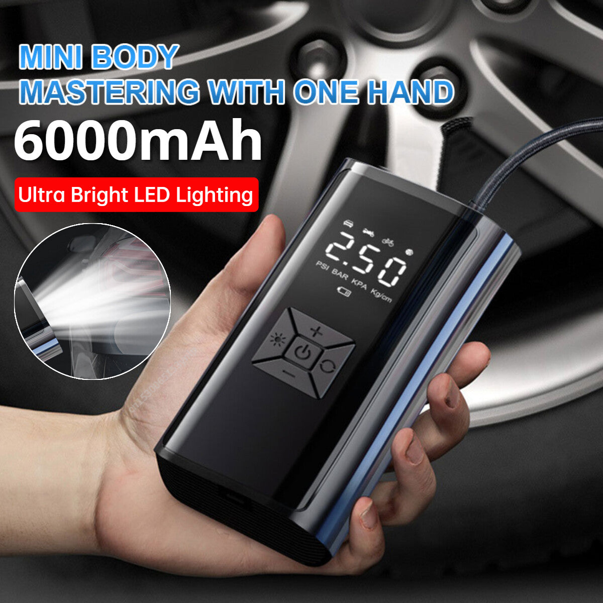 Car Tyre Inflator Cordless Digital USB Rechargeable