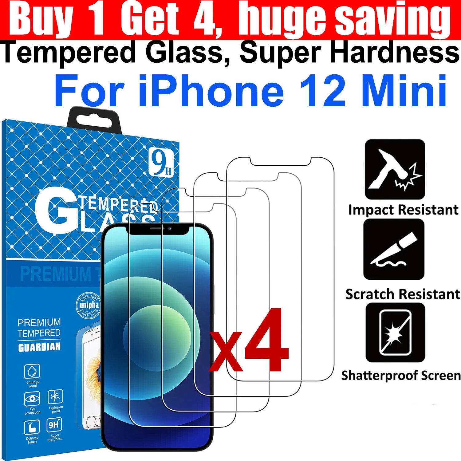 4x Tempered Glass Screen Protector For Apple iPhone