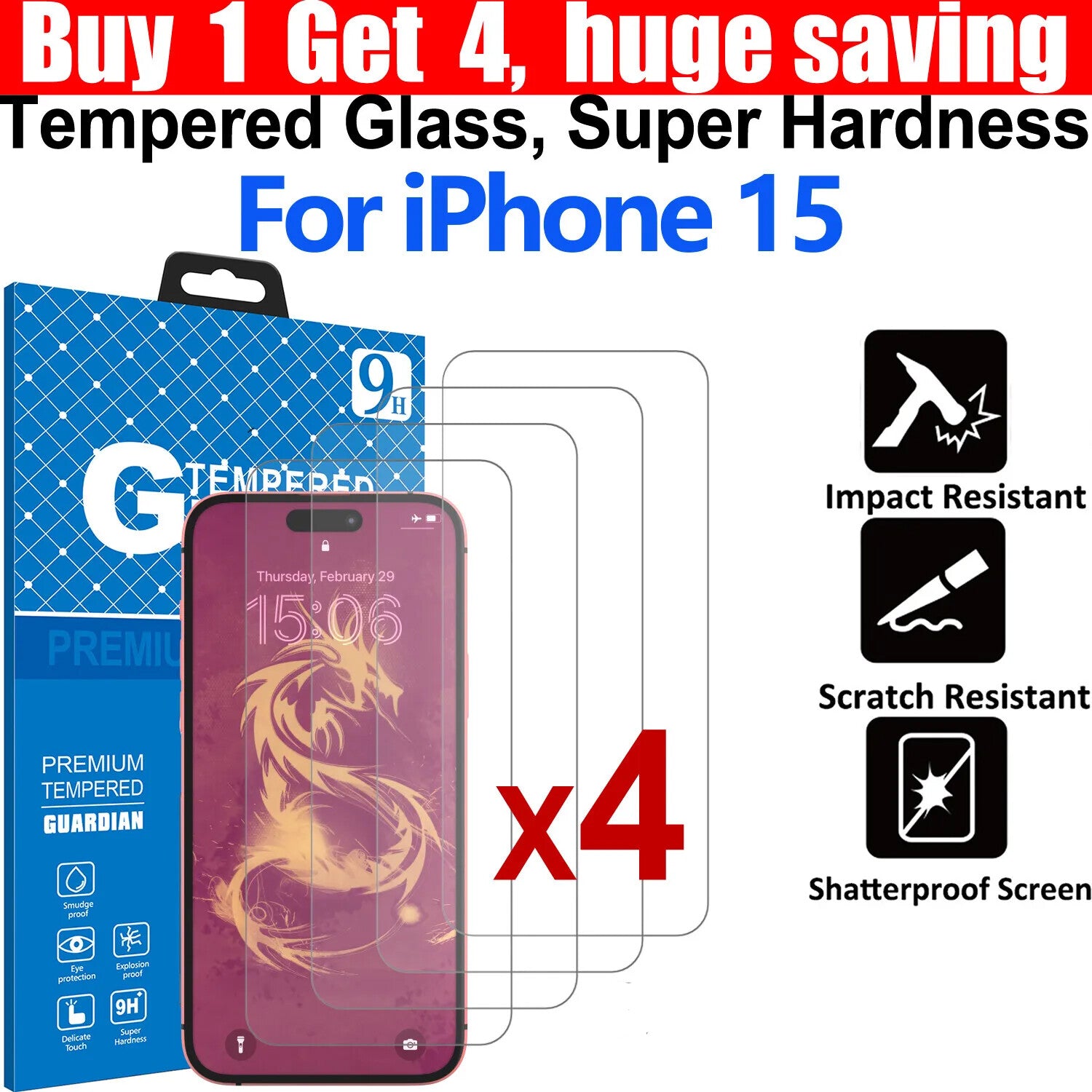4x Tempered Glass Screen Protector For Apple iPhone