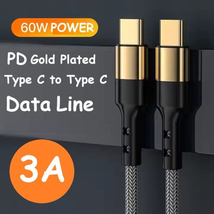 Type C to Type C Cable PD 60W Fast Charger Long Braided