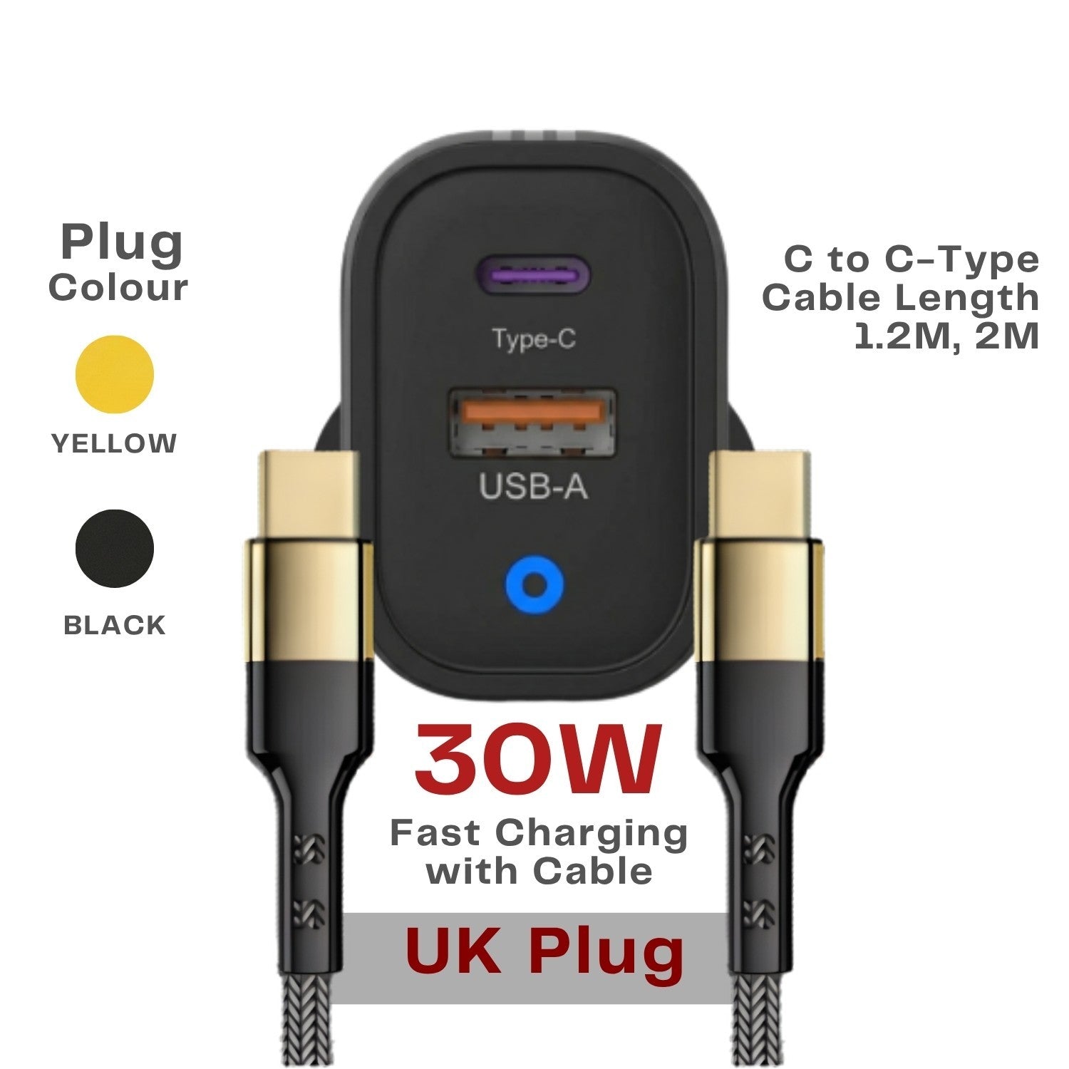 Fast Charging 22.5W USB-C PD QC Plug Charger & Cable For iPhone 15 16 Samsung