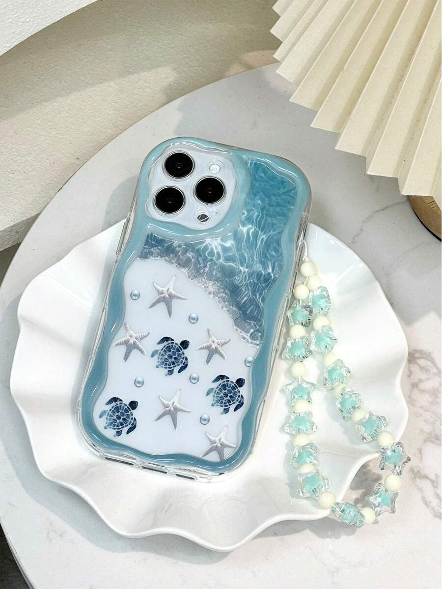 Beach Theme Phone Case with Beaded Wrist Strap For iPhone 17 16 15 14 13 11 Pro