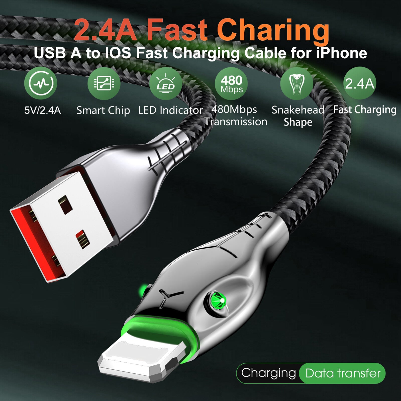 Heavy Duty Braided Long USB Fast Charger Cable Lead For iPhone 14 13 12 11 X 7 8