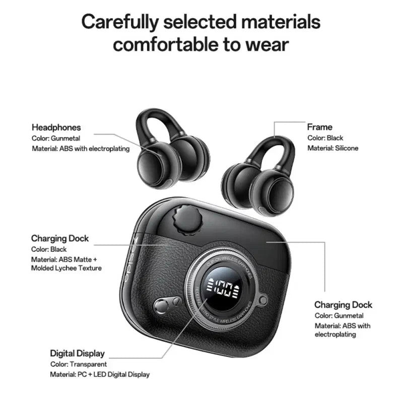 Wireless Earbuds Clip On Bluetooth Headset Open Ear Earbuds For iPhone & Android