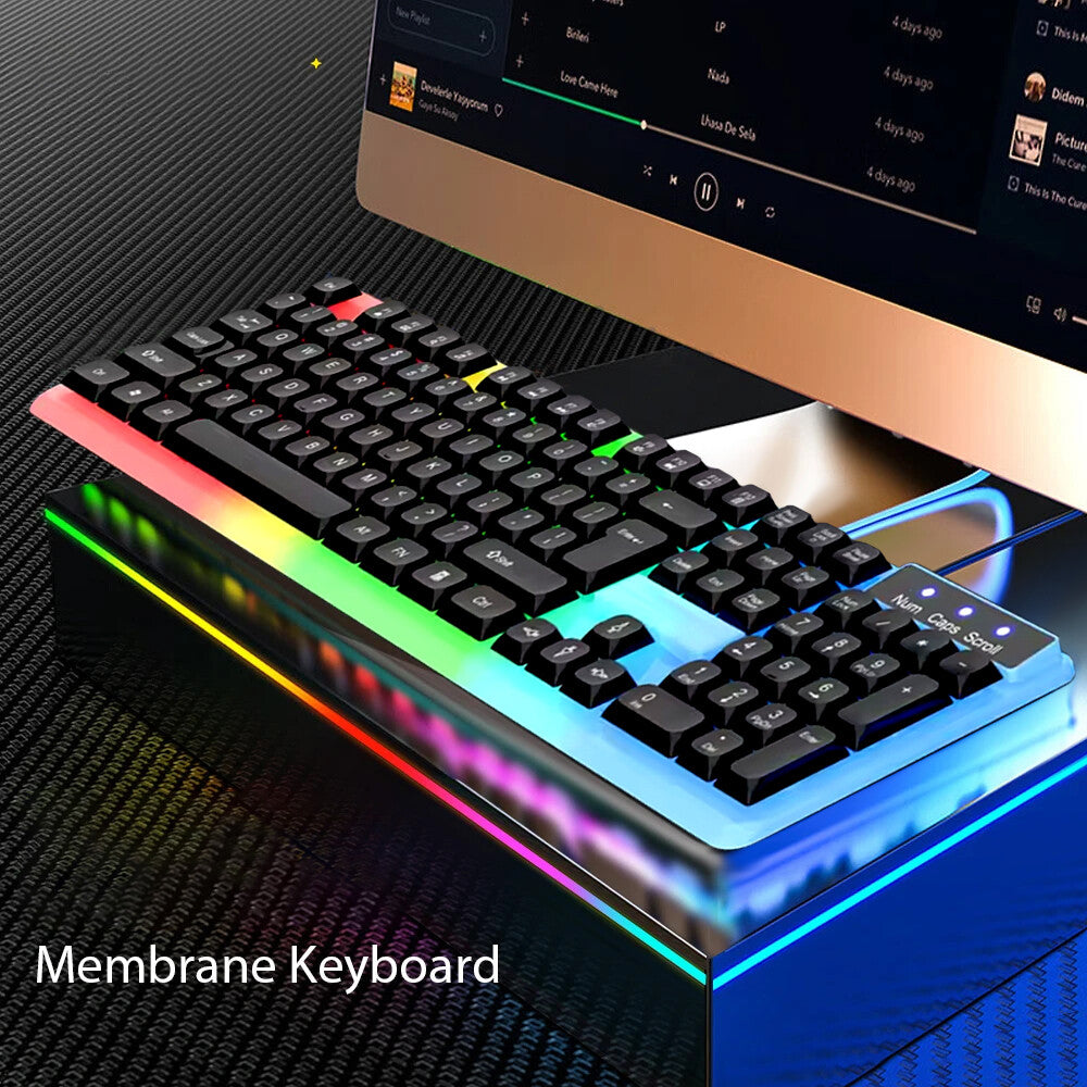 Gaming Keyboard Mouse Set USB Rainbow RGB LED Wired For PC Laptop PS5 X-box One