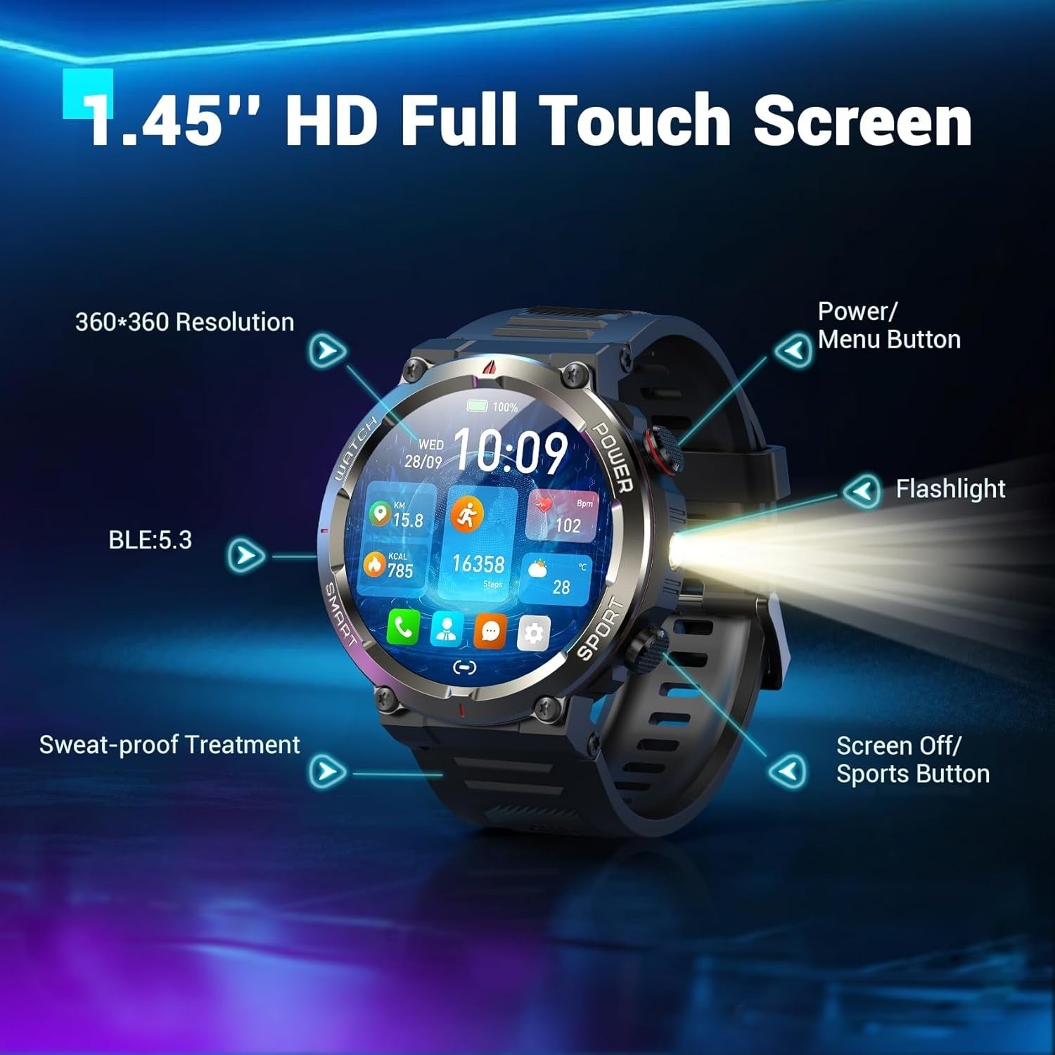 Blackview Military Smart Watch for Men (Answer/Make Calls) 1.45" Fitness Tracker