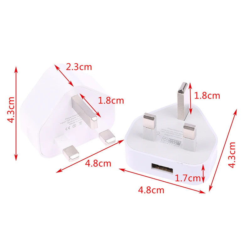 Universal UK Plug 3 Pin Wall Charger Adapter With 1/2 USB Ports Charging
