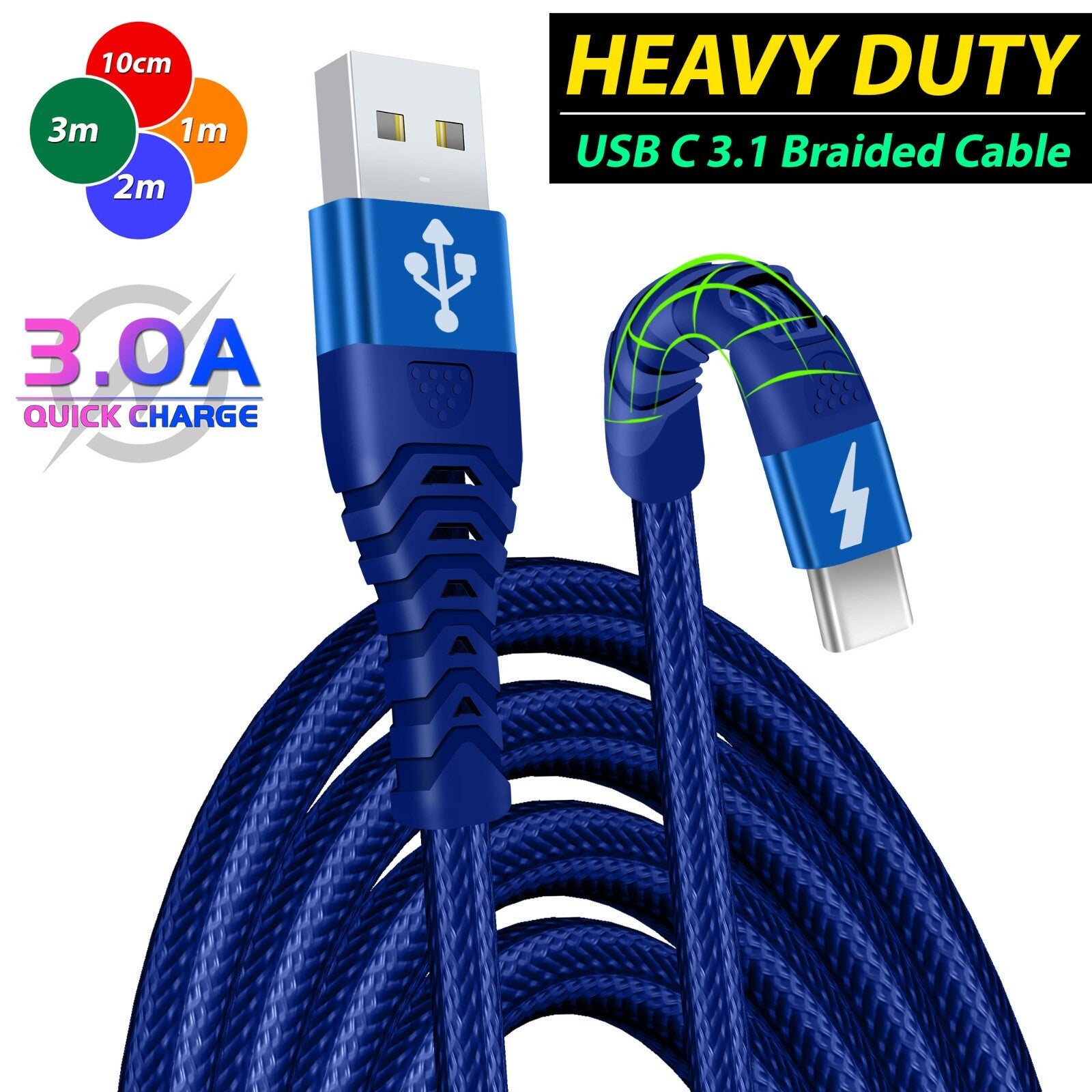 Heavy Duty USB Type C Charging Cable 2m & 3m