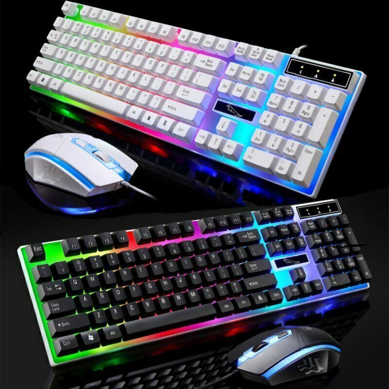 Gaming Keyboard Mouse Set USB Rainbow RGB LED Wired For PC Laptop PS5 Xbox One