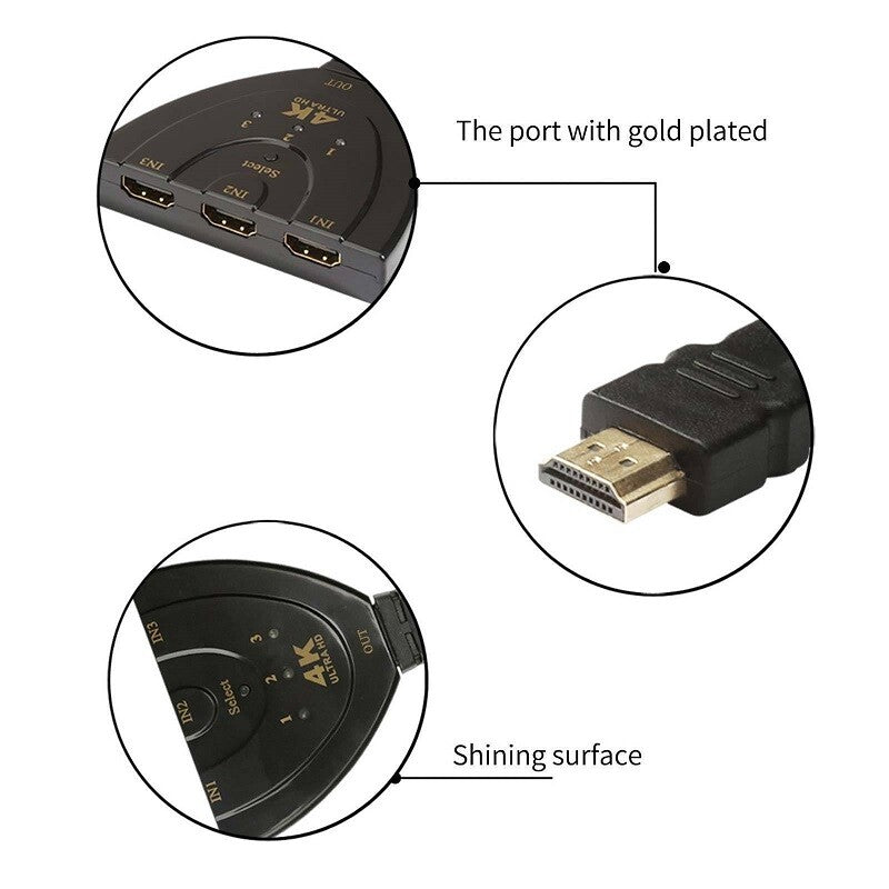 3 Port Multi Switch Splitter HDMI Cable Box Hub Switcher LCD Hdtv Ps3 Xbox 4k 2k