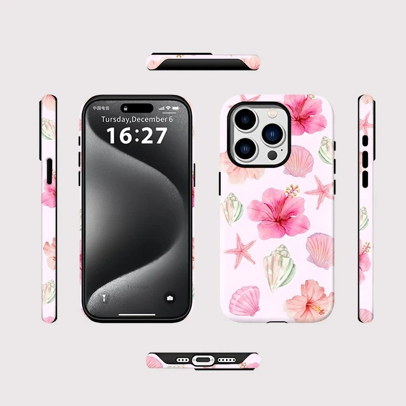 Seashell Beach Pink Tough Phone Case for iPhone 17 16 15 14 13 12 Pro Max Air